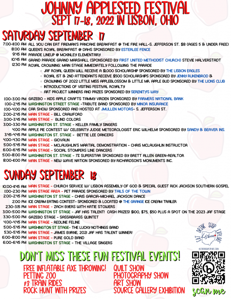 Johnny Appleseed Festival Schedule Lisbon Area Chamber of Commerce